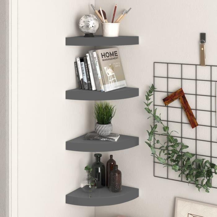 VidaXL Floating Corner Shelves 4 Pcs Glossy Grey 25x25x3.8cm MDF
