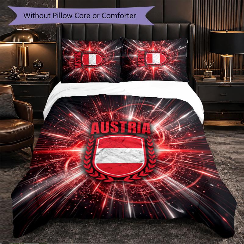 Austria Football Pattern 3 Pieces Bedding Set Soft Microfiber Duvet Cover with Pillow Cases for Bedroom