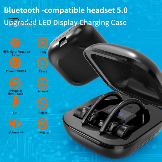 1 Pair Wireless Earbuds Long Battery Life High Clarity ABS Bluetooth-compatible 5.0 Waterproof In-ear Headphone for Running