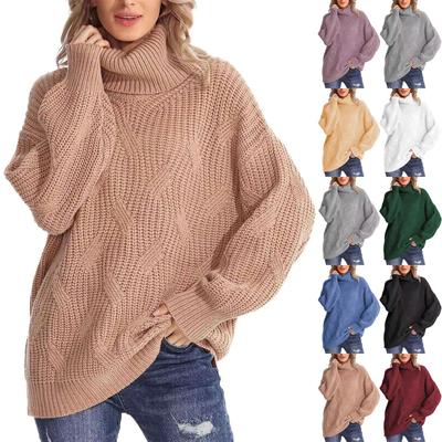 Moda feminina solta gola alta malha pulôver top manga comprida suéter casual