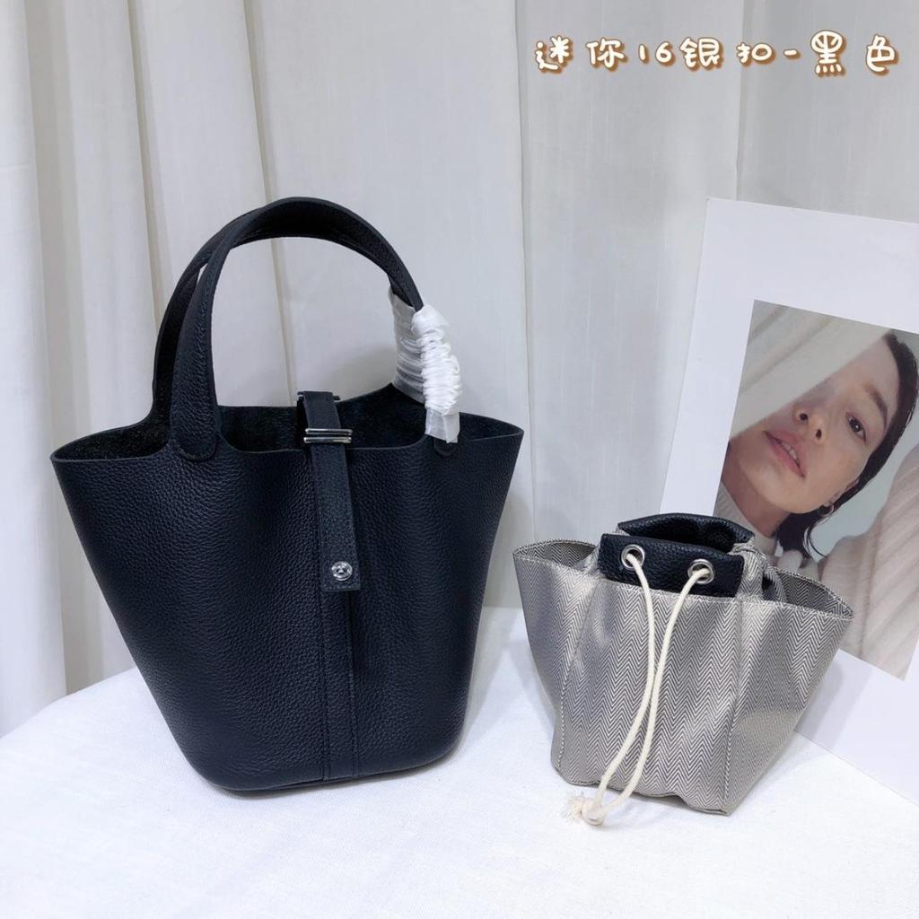 Spot wholesale top layer cowhide vegetable basket bag leather bucket bag commuter fashion lock buckle hand-held handbag woman