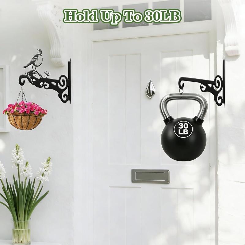 1/2Pcs Heavy Duty Outdoor Hanging Basket Brackets, Iron Plant Hanger Wall Hooks for Bird Feeders, Planters, Lanterns, Fence & Wind Chimes