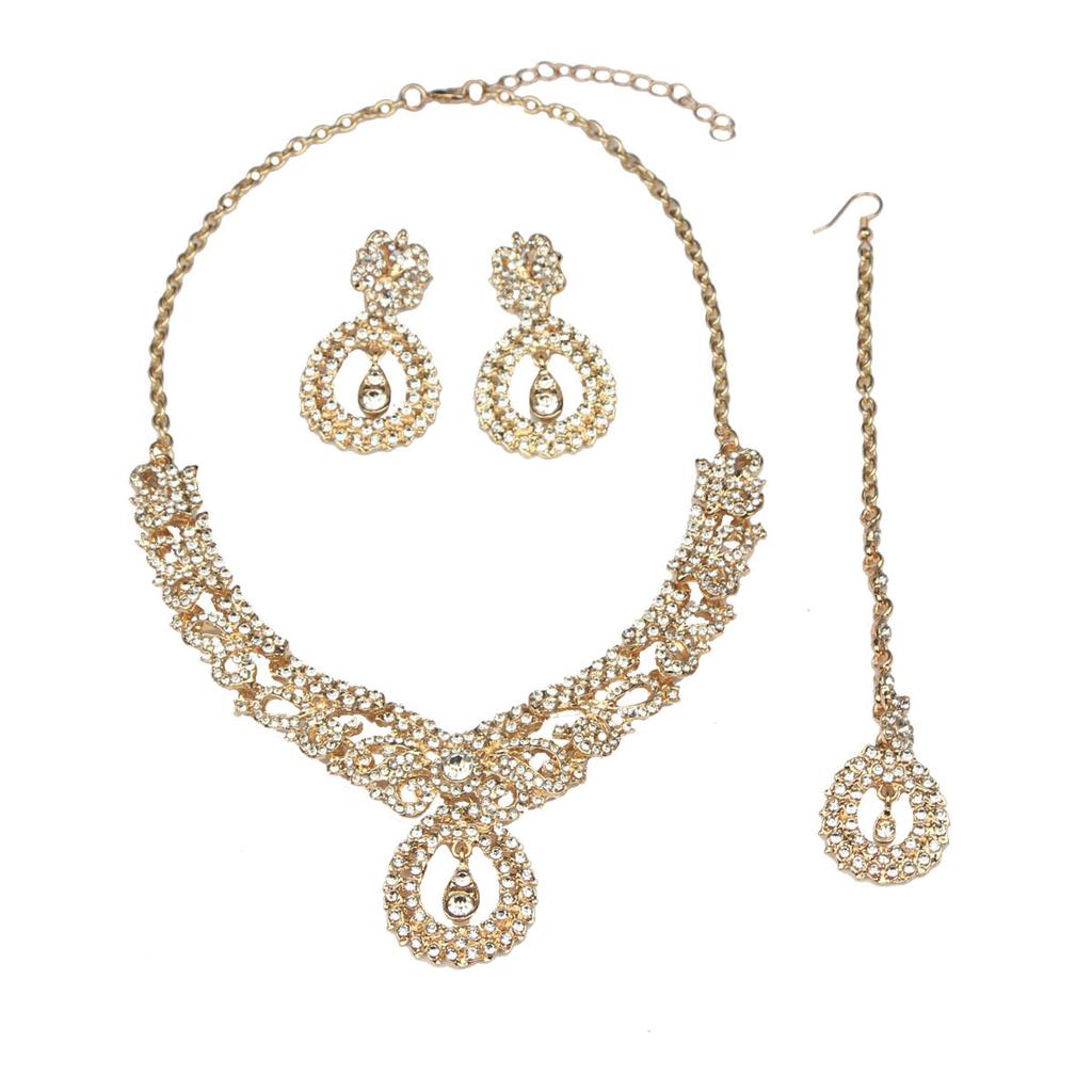 Exotic Style, Court Retro Rhinestone Necklace, Earrings, Forehead Set, Bridal Banquet Dress Accessories