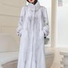 Women's Stylish Long Mink Fur Coat with Stand-Up Collar for Winter Warmth