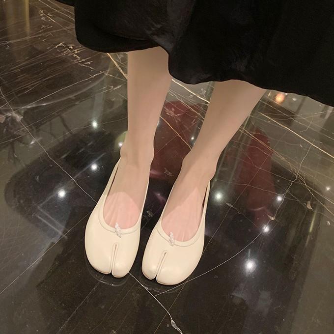 Sheepskin version~ Genuine leather Mary Jane single shoes split-toed shoes women's ballet flats one pedal lazy ladyshoes low heels