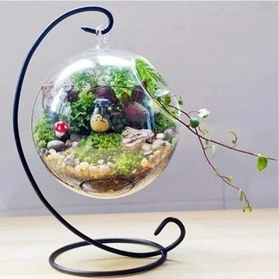 2016 Micro Landscape Hanging Glass Vase: Transparent Iron Frame for Ecological Weddings