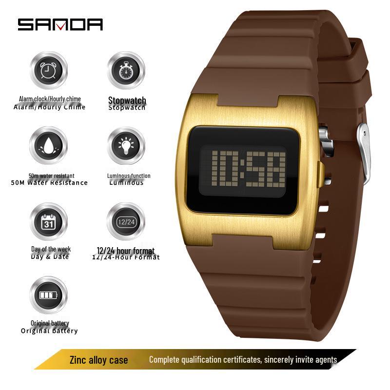 Sanda Millennium Y2K Retro Square Waterproof Electronic Watch with Alarm and Timer for Men and Women
