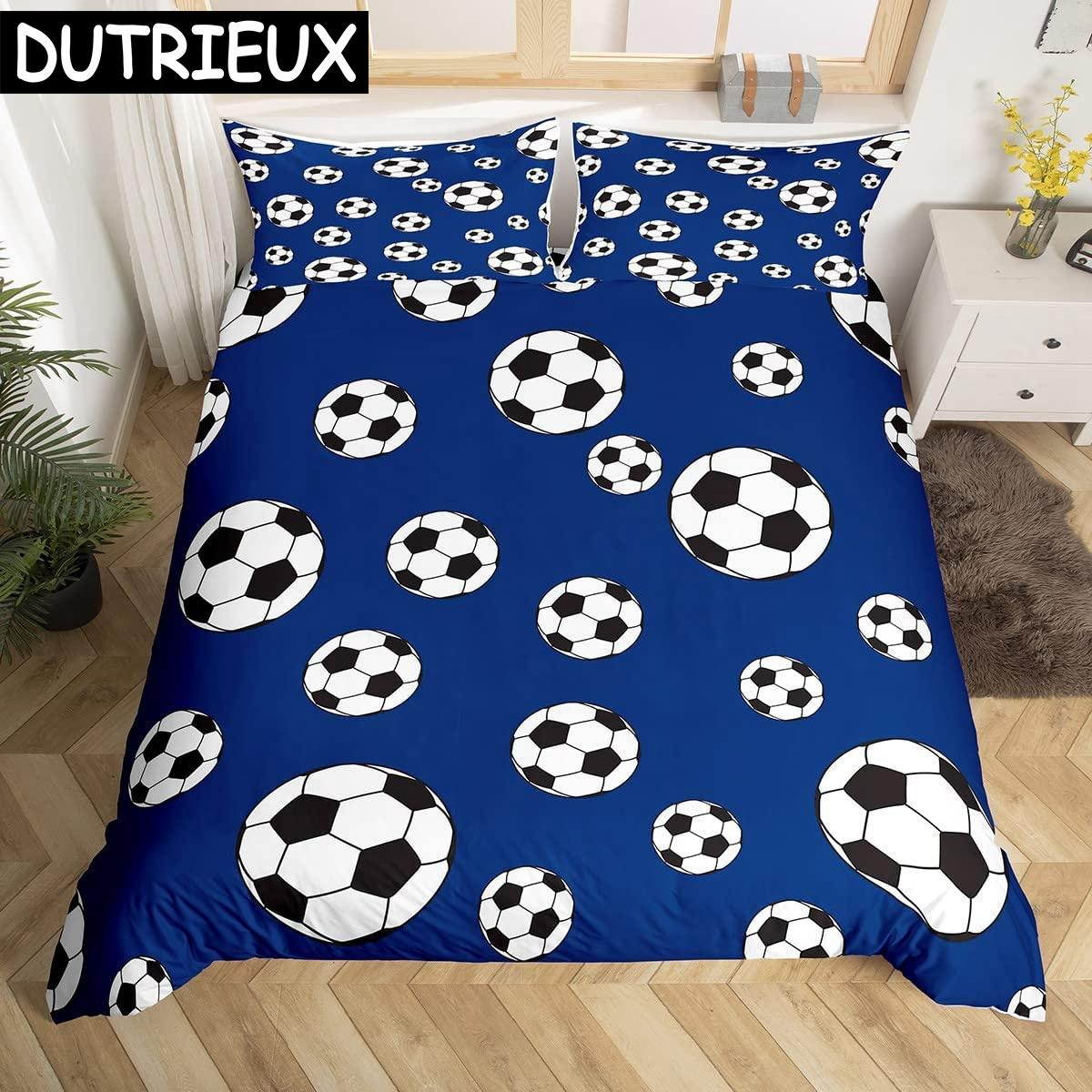 

Комплект пододеяльника для футбола размера кинг, квин, полный, с футбольным узором, полиэстеровый чехол для одеяла для мальчиков, подростков, любителей футбола, постельный комплект EU single(135x200cm)