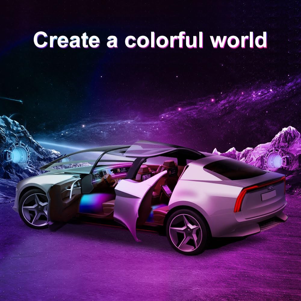 Acrylic Interior Car LED Lights With Remote And Wireless APP 6 In 1,Ambient Lighting Kits Fiber Optic Strip LEDs,16 Million Colors Music&DIY Function