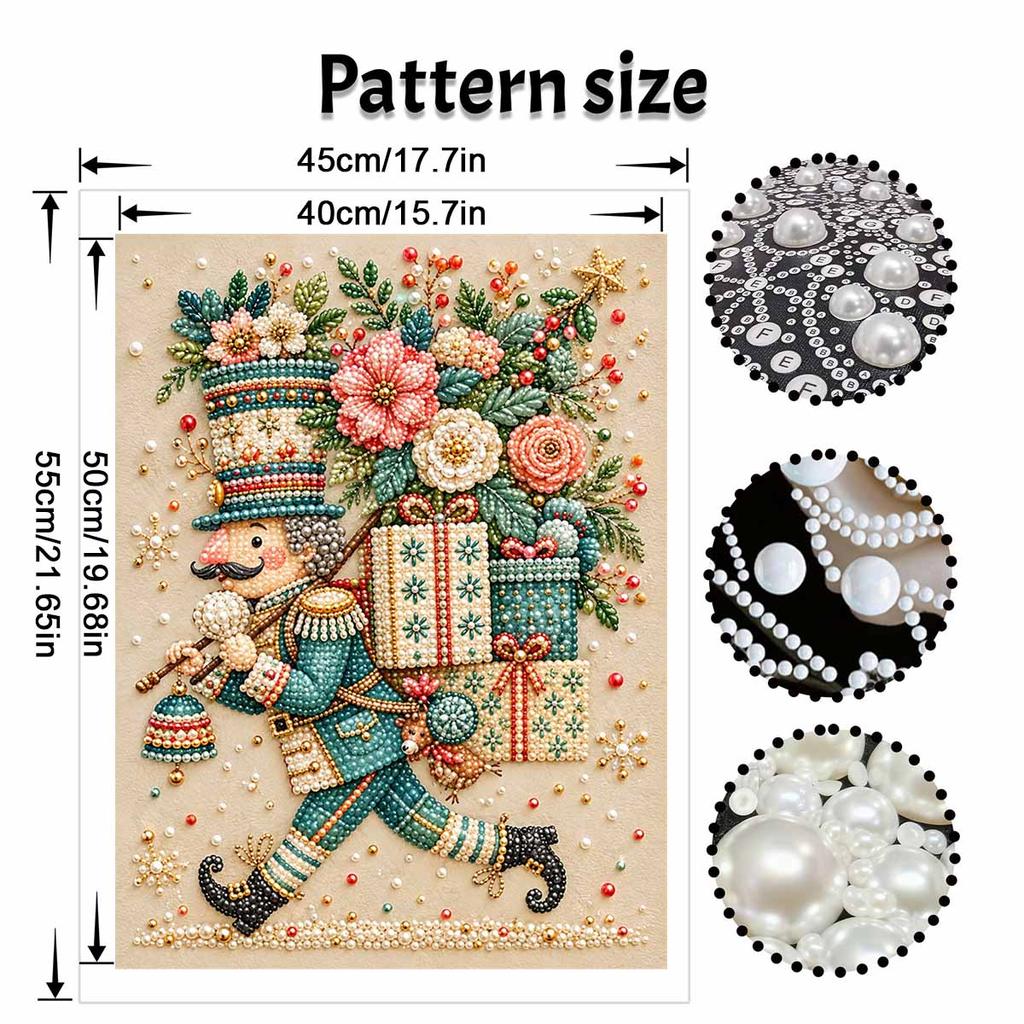 Christmas Nutcracker Pearl Bead Painting Kit with Frame Shiny Canvas Art for Creative Craft Home Decoration and Gift Holiday Wall Decor