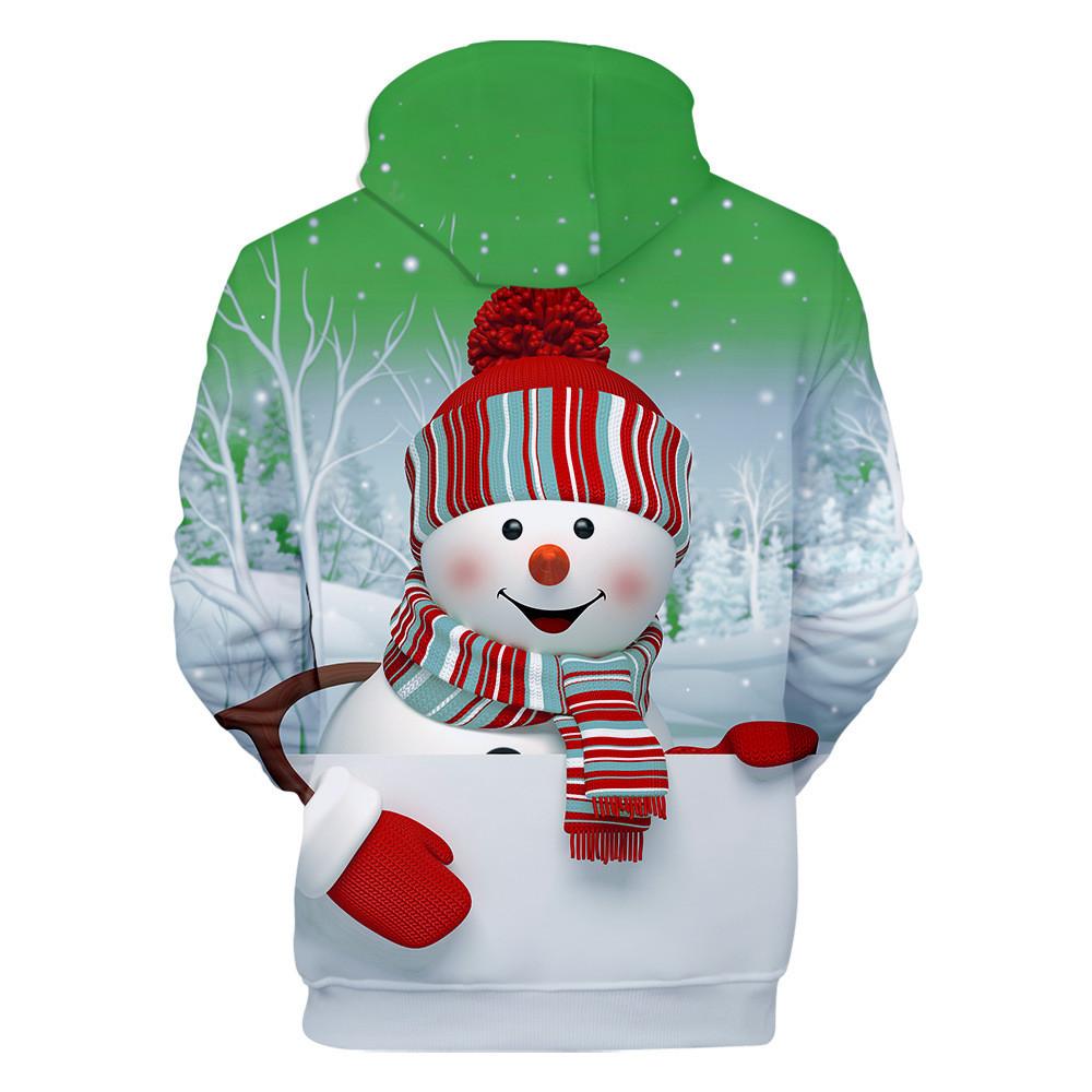 Fashion Women's Christmas Printing Long Sleeves Hooded Cap Sweater Tops