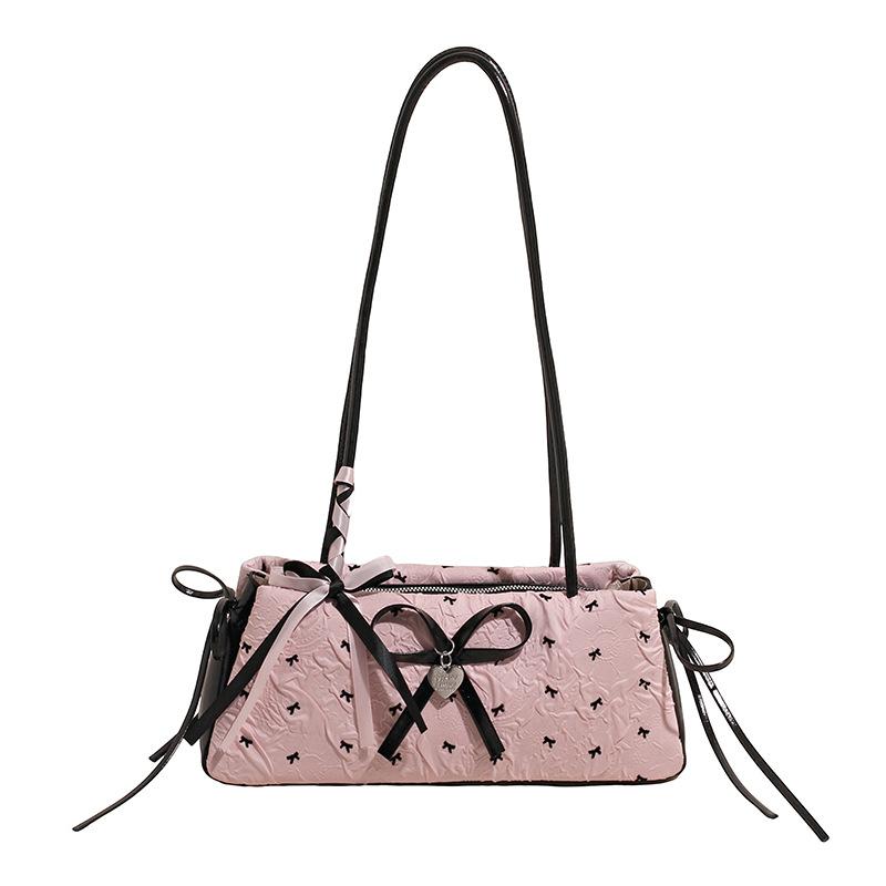 Sweet Foreign Style Bow Underarm Bag Women's 2025 New French Niche Baguette Bag Versatile Shoulder Commuter Bag