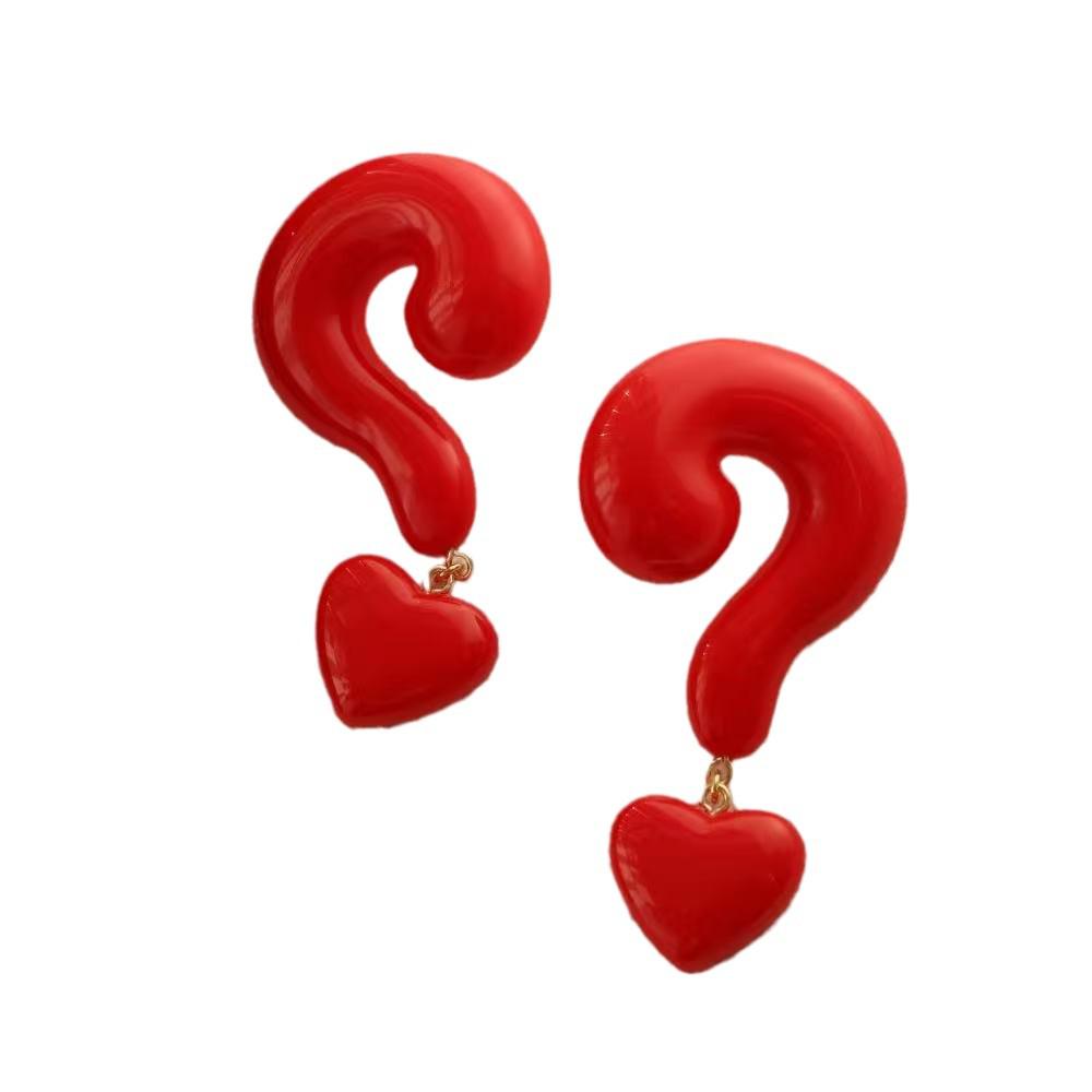 Chic Ankara Red Question Mark Stud Earrings - Bold Fashion Statement
