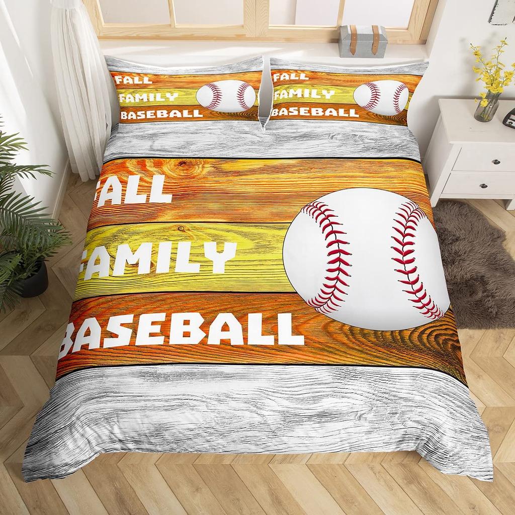 Set Biancheria da Letto Baseball per Bambini Set Copripiumino Sport con Palla Singolo King per Ragazzi Adolescenti Poliestere Mazza da Baseball Guanti Copripiumino