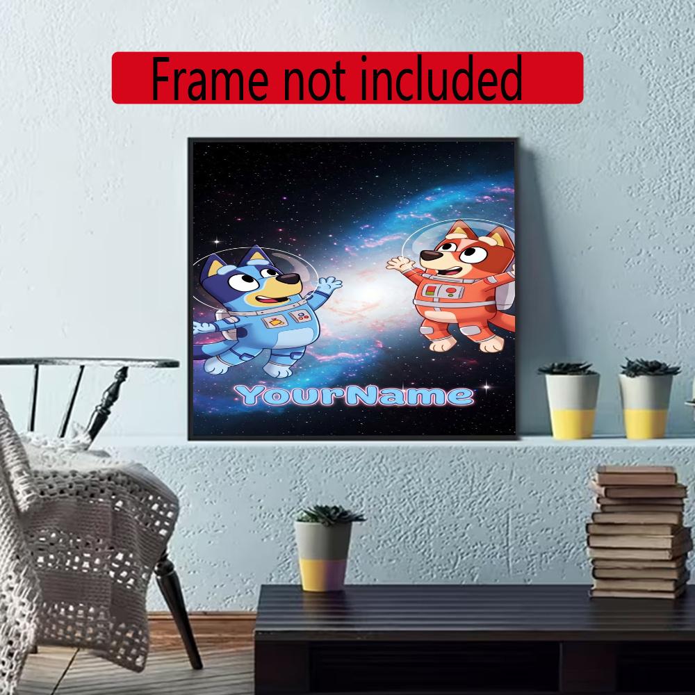 Bluey Customize Your Name Diamond Painting Round Diamond Diy Frameless Holiday Artwork Suitable For Home Office Wall Decoration