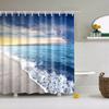 Küstenlandschaft Strand Muscheln Duschvorhänge Seestern Schneckenhaus Blaues Brett Palmen Sonnenuntergang Naturlandschaft Badezimmervorhang Dekor