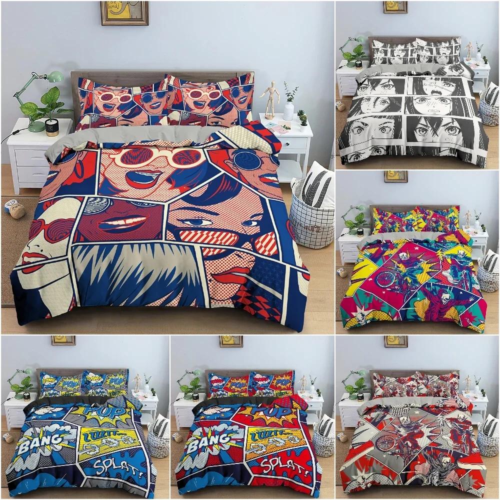 Cartoon Pattern Graffiti Comfortable Duvet Quilt Cover Pillowcase Bedding Set Children Bedroom Decoration Home Textile