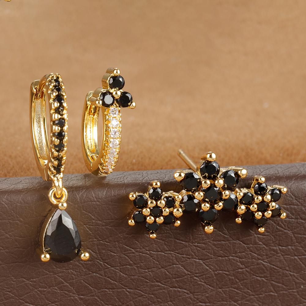 Набор из 3 пар серег-колец с подвесками-цветами с золотым покрытием для женщин, серьги-гвоздики из нержавеющей стали для хряща (helix, rook, conch, tragus), модные украшения