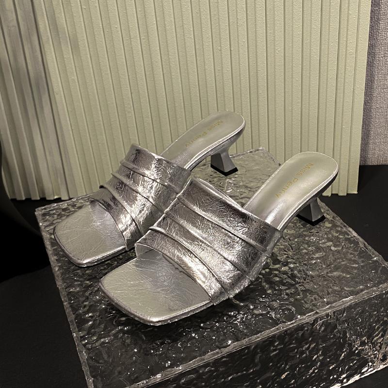 Fashion Summer Fashion Open Toe Women Slippers  Fashion Square Heels Banquet Slides Female Shoes Zapatos De Mujer