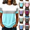 Women's Fashion Raglan Sleeve Crew Neck Casual Colorblock Print Short Sleeve Top Lightweight Soft Fabric Comfortable Fit