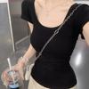 New Summer U-neck Short-sleeved T-shirt Women's Shoulder Slim-fitting Pure Desire Bottoming Shirt Niche Design Hot Girl Top
