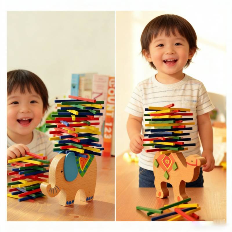 Wooden Childrens Balance Beam Toy With Colorful Blocks For Early Education Development