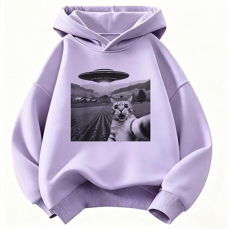 Funny Casual Ufo Cat Children's Sweatshirt Cute Harajuku Hoody for Boys Girls Autumn Spring Casual Hoodies