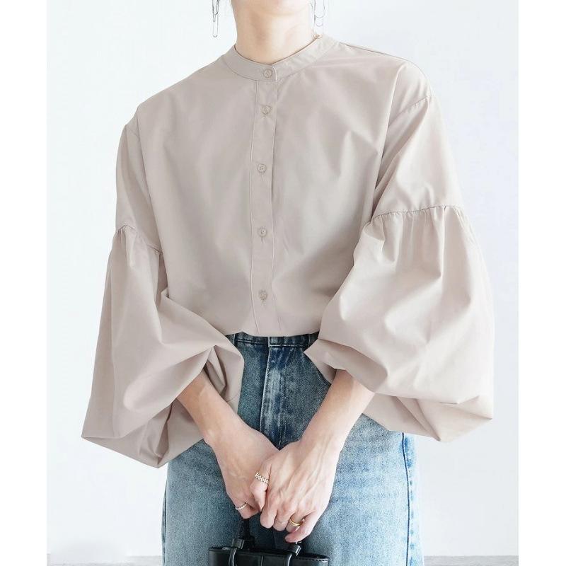 Japanese ins Women's Shirt Bubble Sleeve Small Design Loose Solid Color Versatile Top Shirt