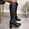 New Women Boots Zipper Thick High Heels Simple Thick High Heels Autumn Winter Sexy Elegant Knee High Women'S Boots