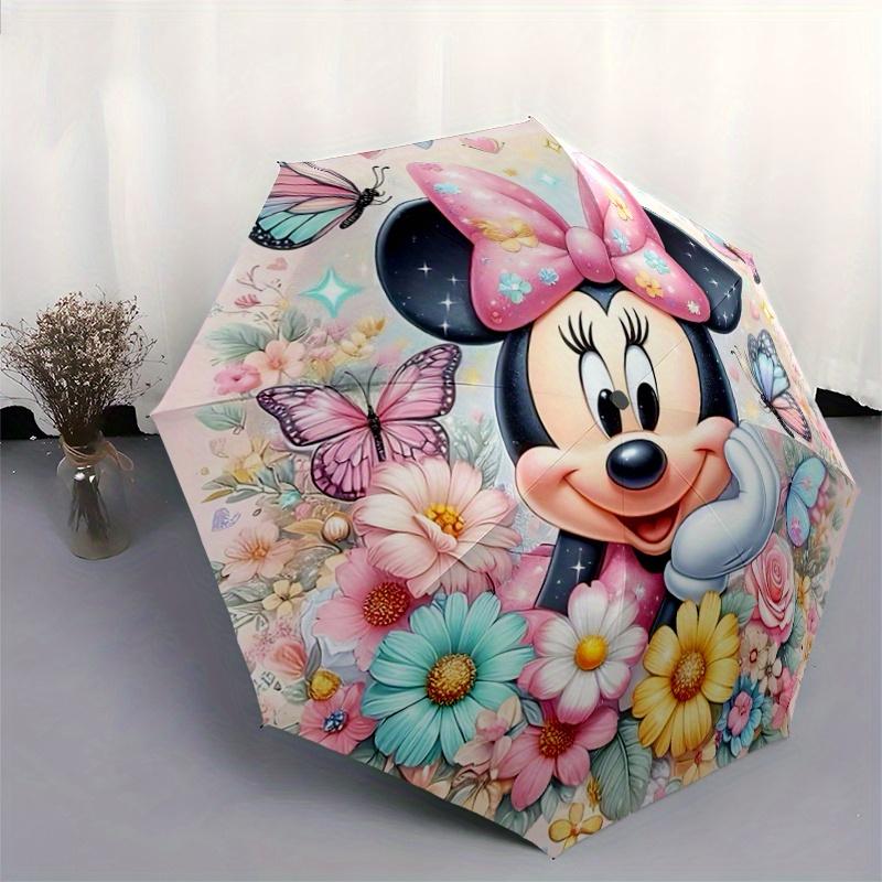 1pc Cute Minnie Flower Pattern Automatic 3-Fold Umbrella, 8 Steel Frames, High-Value Folding Umbrella, Suitable for Office, Travel and Outdo