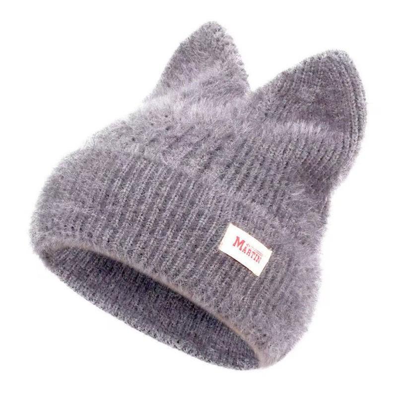 Damen Oversized Strickmütze mit Katzenohren Warme Wintermütze Tägliche Kleidung für Studenten