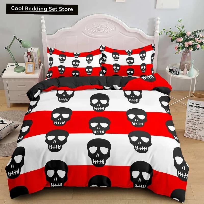 Skull Couple King Queen Duvet Cover Skeleton Bride Bedding Set Halloween White 23pcs Soft Quilt Cover for Kids Teens Adults