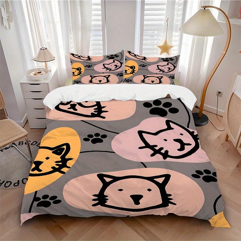 3pcs Cat Faces Bedding Set, Breathable and Soft, Suitable for All Seasons, Ideal for Home Use, Suitable for Bedroom Decor 21159