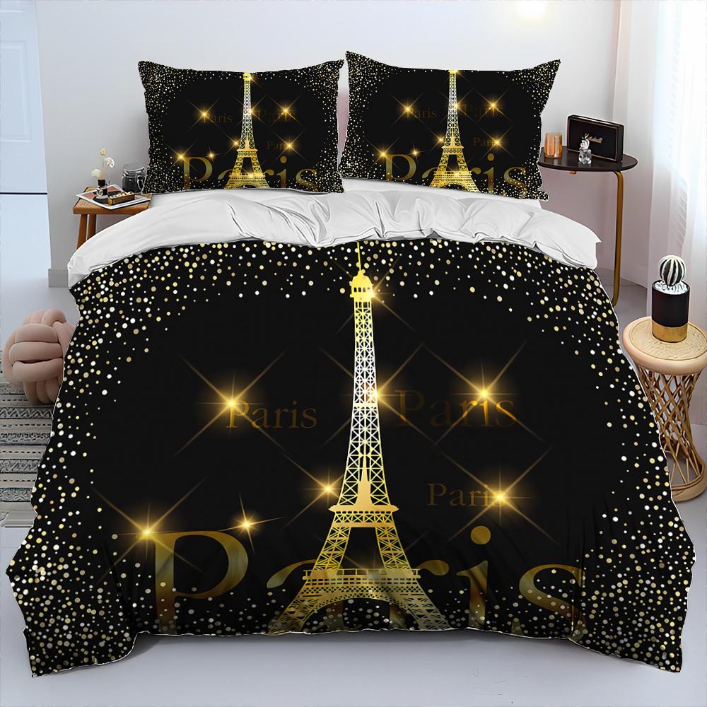 France Paris Eiffel Tower Comforter Bedding Set,Duvet Cover Bed Set Quilt Cover Pillowcase,King Queen Size Bedding Set Kid Adult