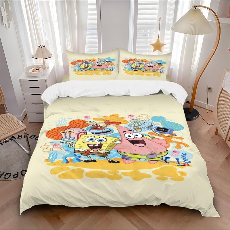 3Pcs Spongebob Friends Adventure Bedding Set Soft Fabric Duvet Cover Pillowcases Home Christmas Xmas Halloween Gift 1 Duvet Cover 2 Pillowcase El19