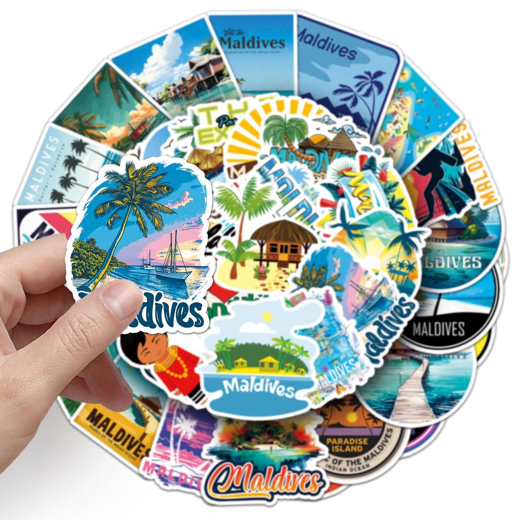 50 Maldives Graffiti Stickers: Personalized Travel Decor for Water Bottles, Guitars, and Suitcases