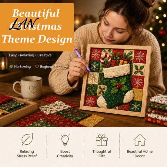 Handmade Santa Snowman Reindeer Crafts DIY Christmas Fabric Art Painting Kit, 3D Patchwork Wall Decor Making Creative Activity for Family Set