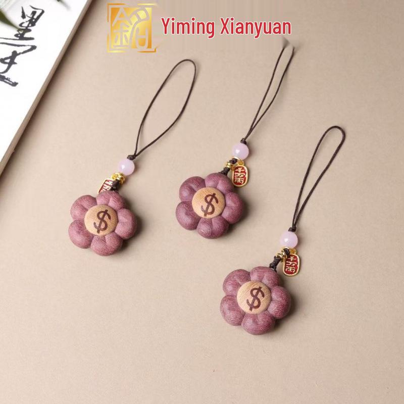 Yi Ming Xian Yuan Double-Sided Wooden Flower Phone Pendant
