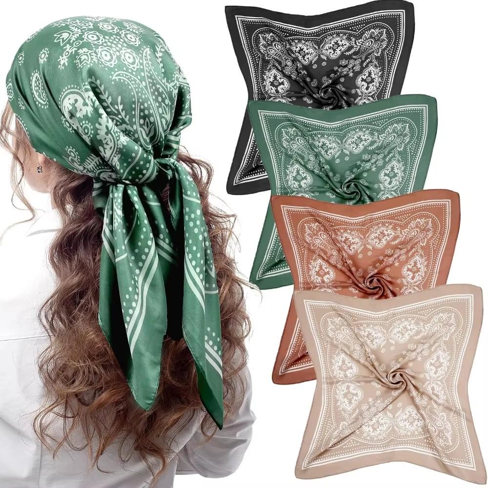 Luxury Silk Square Paisley Scarf Women Satin Neck Hair Tie Band Soft Bandana Neckerchife Hijab Head Female Foulard