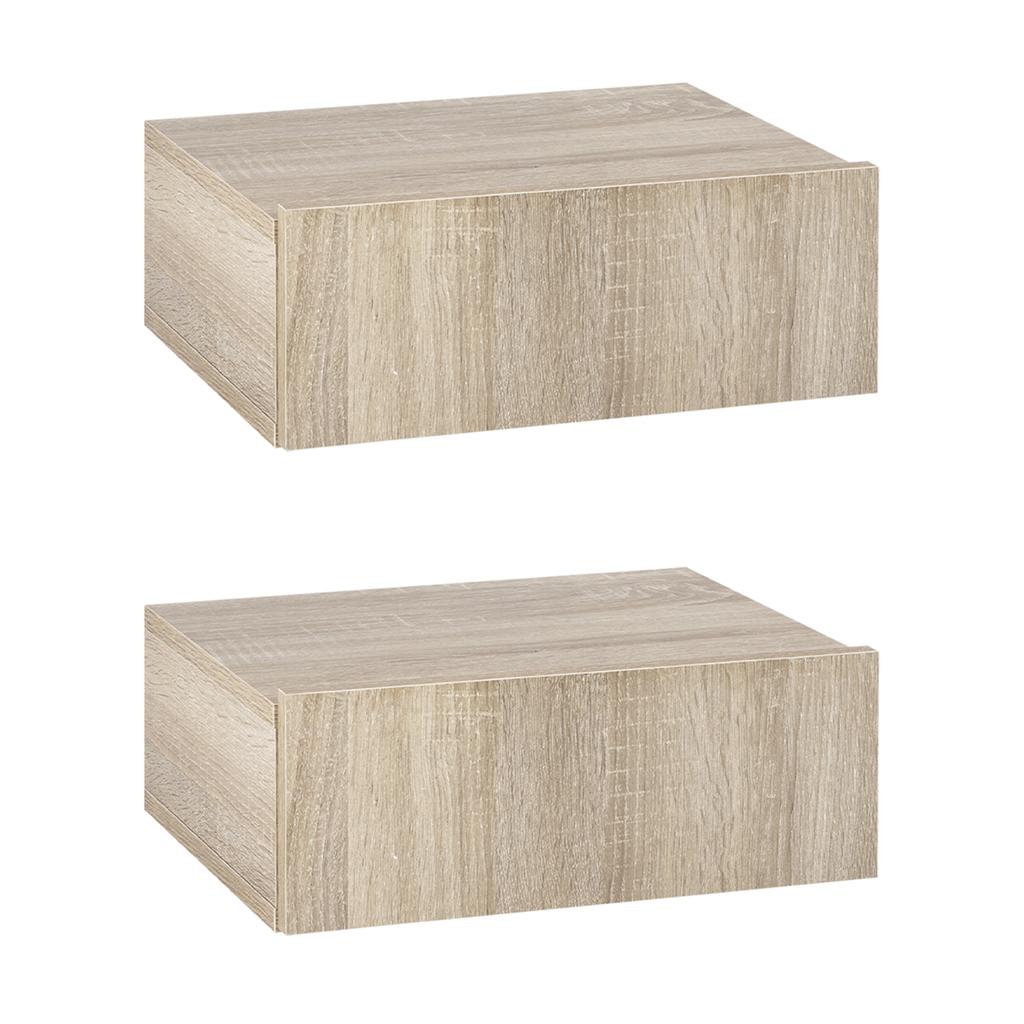Set of 2 Wall-Mounted Floating Nightstands, 1 Drawer, 40x30x15 cm, Natural