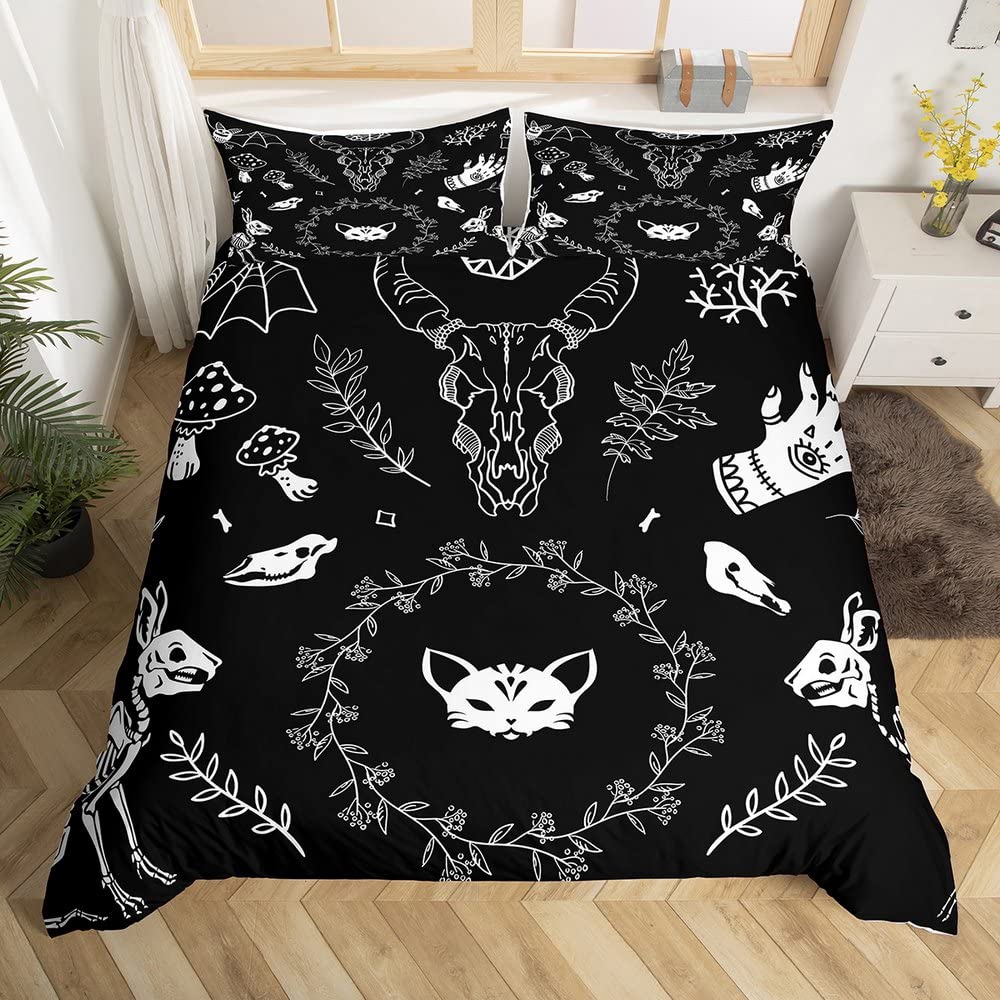 Death Moth Duvet Cover Set Skull Bedding Set Snake Mandala Moon Phase Comforter Cover Trippy Skeleton Quilt Cover Set Queen Size
