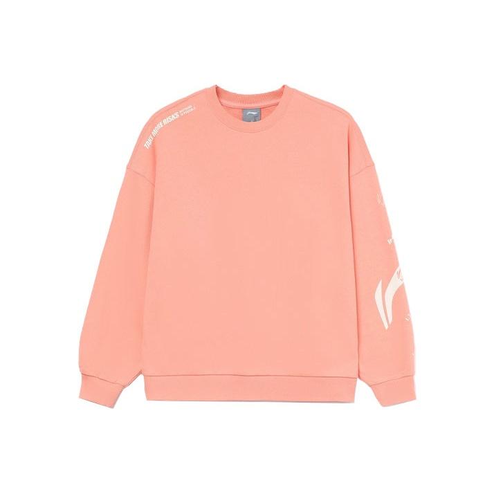 Li Ning Training Series Color Block Logo Print Loose Fit Pullover Long Sleeve Sweatshirt Unisex Sweatshirt Orange Pink AWDRD38-8
