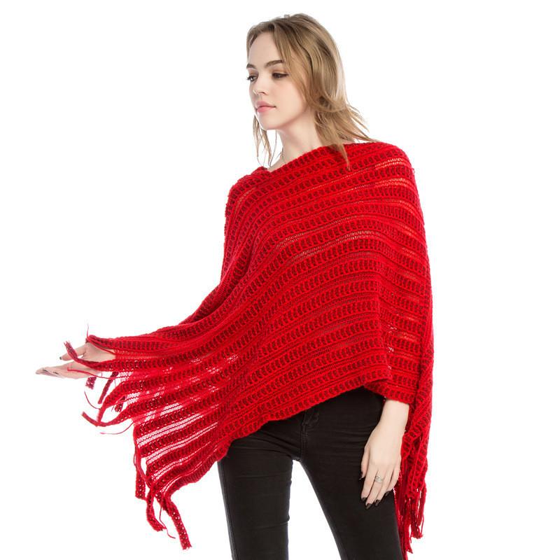 

Elegant Large Size Knitted Poncho Scarf For Women Soft Warm Fabric In Chic Design красный
