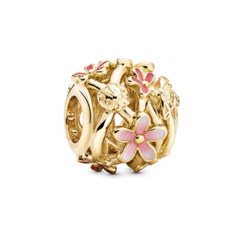 NEW DIY Sparkling Gold-Plating Serise Family Star Flower Cake Charm Bead Fit Silver European Bracelet Jewelry Gift