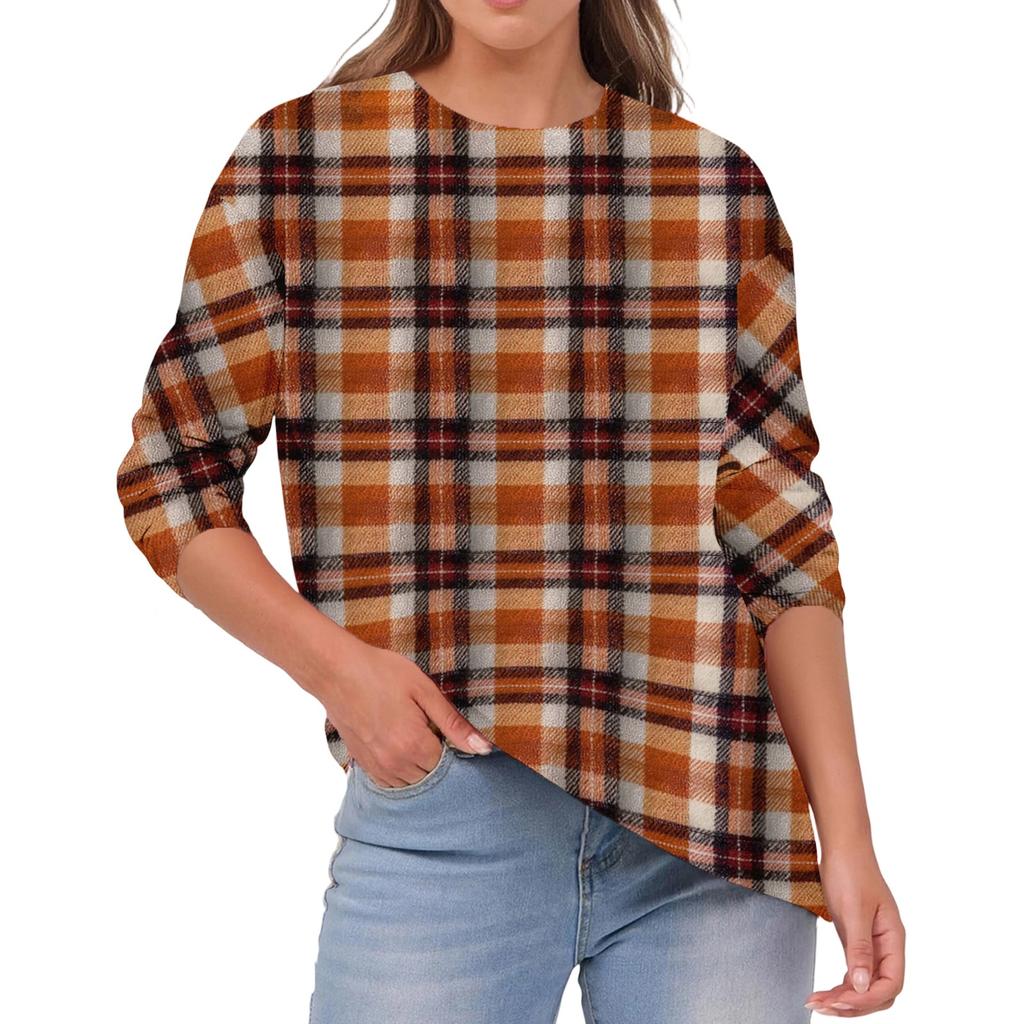 Women's Fashionable Casual Round Neck Solid Color Long-sleeve Top