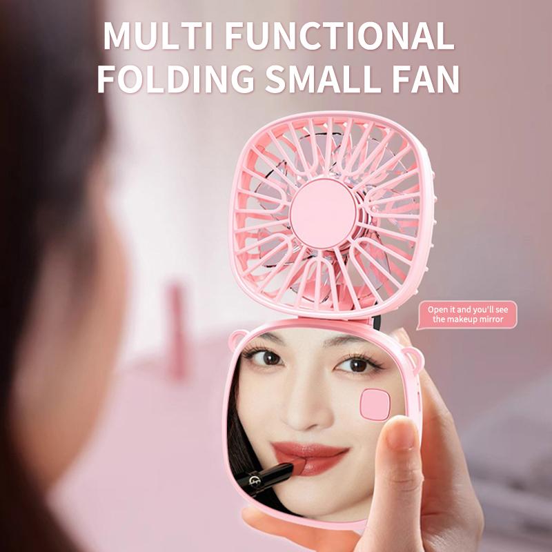 Multi-Functional Mini Handheld Fan With Makeup Mirror Foldable Small Electric Fan Usb Rechargeable Portable Hanging Neck Fan