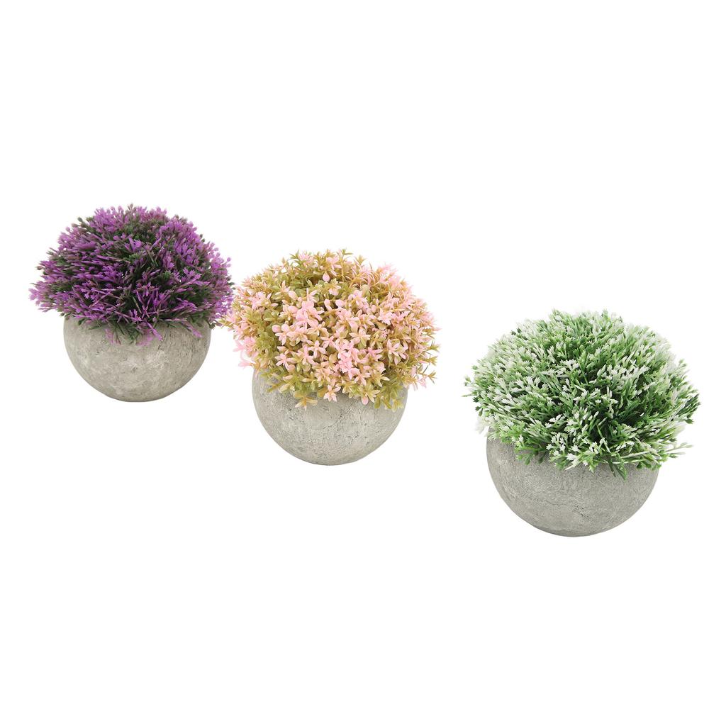 3pcs Mini Potted Artificial Plants Plastic Fake Green Plant Aesthetic Faux Plants Indoor Round