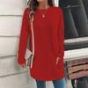 Blusa informal de manga larga con cuello redondo y bolsillos de color liso a la moda para mujer