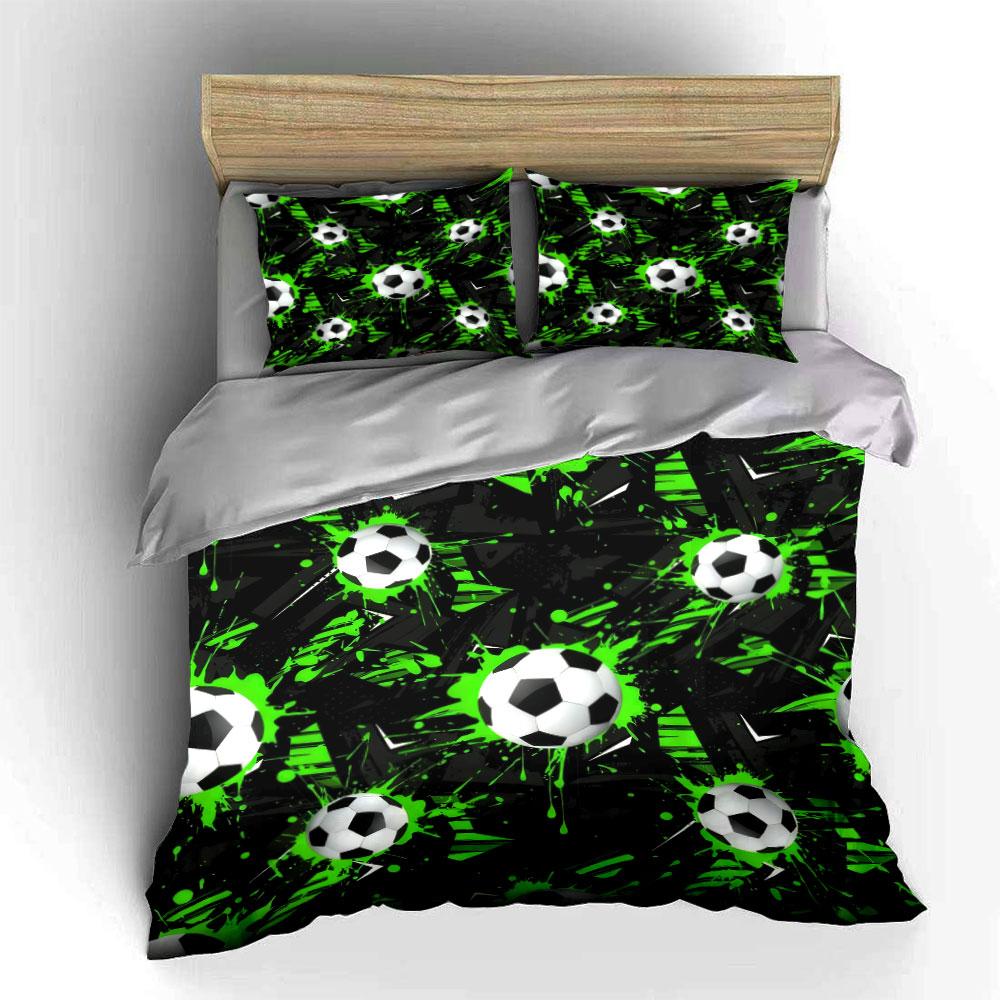 Soccer-Themed Green Splash Set Kid'S And Adults' Bedroom Decor, Exquisite Three-Piece Bedding Set Gift