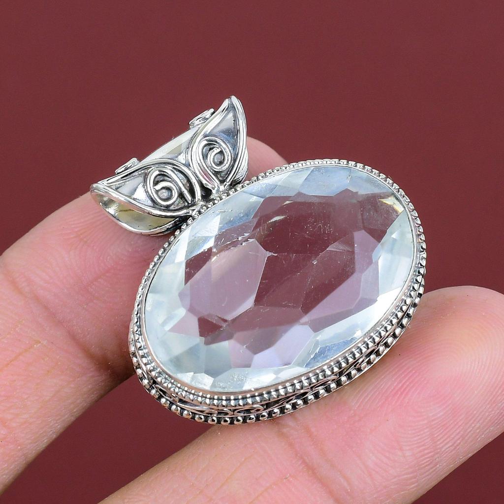 Facettierter Weißtopas Anhänger 925 Sterlingsilber Anhänger Antiker Vintage Anhänger Weißtopas Edelstein Schmuck Handgefertigter Anhänger Hochzeitsgeschenke